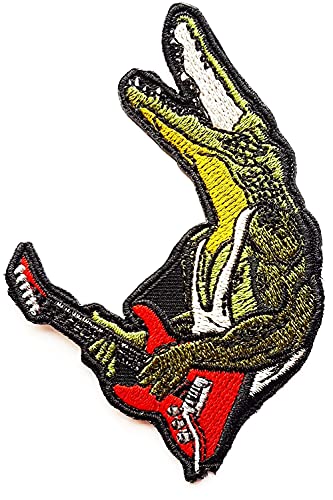 Aufnäher mit Krokodil Play Gitarre Rock and Roll Rot Gitarre Punk Rock Patches Applikationen Stoff Dekorative Reparatur Jacke T-Shirt Hut Tasche Kleidung Aufkleber Abzeichen Nähen von ADKP