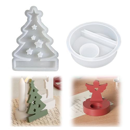 2 Stück Silikonform Weihnachten, Silikonformen Gießformen Kerzenhalter, Weihnachtsbaum Teelichthalter Kerzenformen, Silikonformen Gießformen Weihnachten, DIY Kombination Silikonform Kerzenhalter von ADLUH