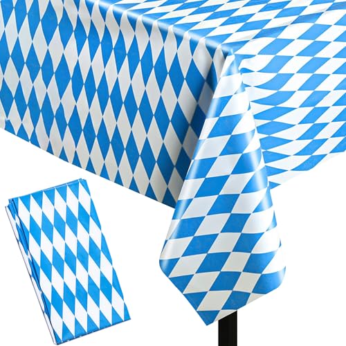 1/2/3 Stück Set Oktoberfest Tischdecke, 137x274cm Blau Weiß Bayerische Tischdecke für Oktoberfest Deko, PEVA Einweg Tischdecke für Bierzeltgarnitur, Bierfest Party Dekoration, Bayrische Tischdeko (3) von ADMAY