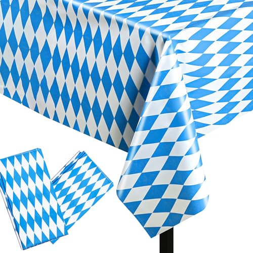 1/2/3 Stück Set Oktoberfest Tischdecke, 137x274cm Blau Weiß Bayerische Tischdecke für Oktoberfest Deko, PEVA Einweg Tischdecke für Bierzeltgarnitur, Bierfest Party Dekoration, Bayrische Tischdeko (2) von ADMAY