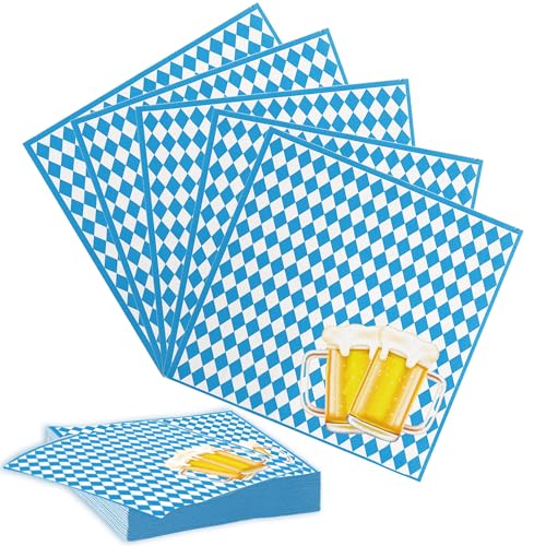 ADMAY Oktoberfest Servietten, 24/48/100 Stück 33x33cm Bayrische Servietten, Papierservietten, Blau Weiß Servietten, Tischdeko für Oktoberfest Deko, Bayerische Deko, Bierfest und Wiesn Dekoration (24) von ADMAY