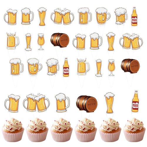 Oktoberfest Cupcake Topper, 24 Stück Oktoberfest Bier Thema Cupcake Dekoration, Bayerische Cupcake Picks für Oktoberfest Party, Lustige Kuchendekoration für Bierfest, Papier Muffin Topper von ADMAY