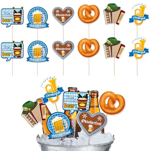 Oktoberfest Deko Tisch Vase Topper Set, 12 Stück Fotorequisiten für Bierfest, Fotobox Utensilien mit 30cm Stäbchen und Punktkleber, beidseitig bedruckt von ADMAY