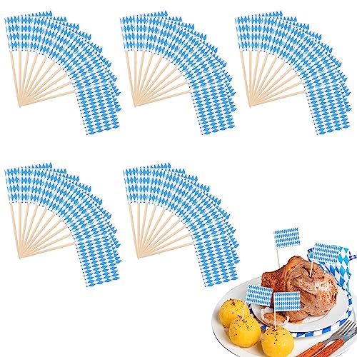 ADMAY 50 Stück Oktoberfest Cupcake Topper, Bayerische Zahnstocher Flaggen, Blau-Weiß Oktoberfest Deko, Oktoberfest Tischdeko,Tortendeko für Oktoberfest Party, Kuchen Dekoration, Muffins Deko von ADMAY