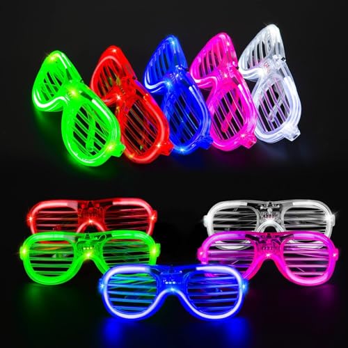 ADNOX LED-Brille, helle Lünette, 10 Stück, fluoreszierende Brille, Soiree, LED-Brille für Halloween, Geburtstag, Karneval, Party, Geschenk Spielzeug von ADNOX