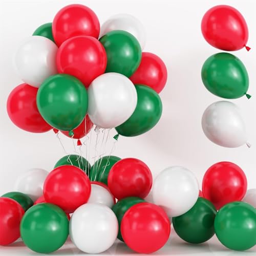 Weihnachten, 100 Stück Rot Grün und weiß Latex Helium Ballons, 10Zoll Weihnachts Party Luftballons mit Band für Weihnachtsdeko Hochzeit Geburtstag Babyparty Merry Christmas Party Deko von ADNOX