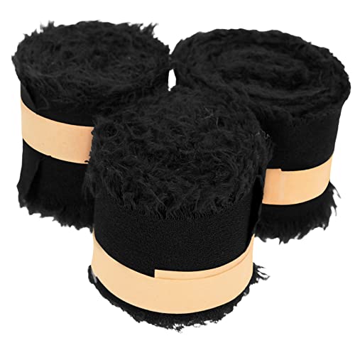 3 Rollen Chiffon-gürtel Mit Ungesäumten Kanten Beige Schimmernd Stifte Party-kulisse Bandhochzeit Hochzeitsband Band Umwickeln Autoband Für Die Hochzeit Fransenband Polyester Black ADOCARN von ADOCARN