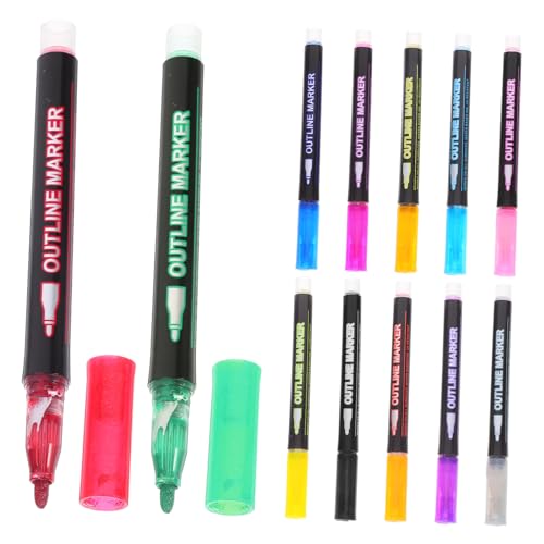 ADOCARN 12St Handkonto-Text marker Dekoration der inneren Ecklinie Mini-Dekoration Fliesendekoration Aufkleber Leuchtmarker Set Notizbuch Marker Glitzermarker Glitzerstifte bemalen Plastik von ADOCARN