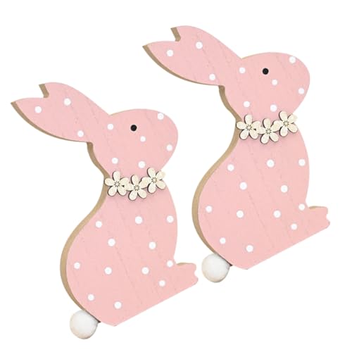 ADOCARN 2St Osterhase conejos de Pascua Dekoration Bausätze Kaninchen Tablett Heu hasenfiguren Easter Bunny Ostern tischdeko osterstreudeko Cartoon-Hase entzückendes Häschendekor Holz Rosa von ADOCARN