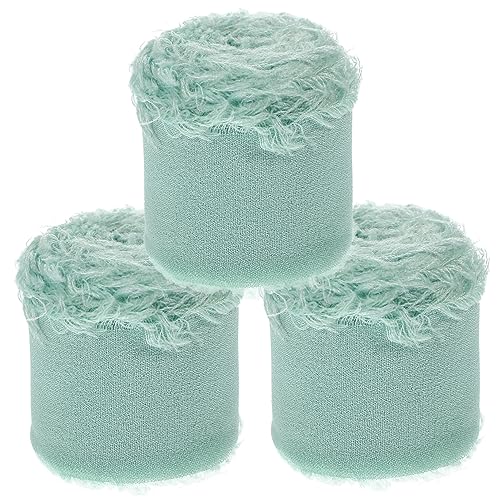 ADOCARN 3 Rollen Chiffon-gürtel Mit Ungesäumten Kanten Hochzeitsband Weihnachtsbänder Strass-quastenbesatz Klare Stühle Dickes Band Edelsteine Vorhang Netzband Sitz Tür Sky-blue Polyester von ADOCARN