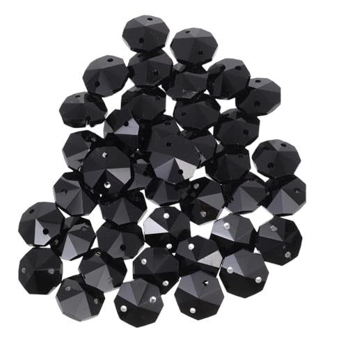 ADOCARN 40st Achteckige Doppellochperlen Prisma Hängend Klarer Kronleuchter Perlen Zur Schmuckherstellung Anhänger Kristalle Für Kette Transparente Runde Perlen Lichter Black Glas Kristall von ADOCARN