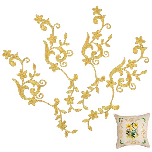 ADOCARN 5 Paare Stickereiflecken Kleidung Stich Gestickte Aufnäher Gestickte Applikationen Zubehör Stickerei-aufkleber-patch Stoffaufkleber Stickerei Blumen Motive Nähen Golden Polyester von ADOCARN