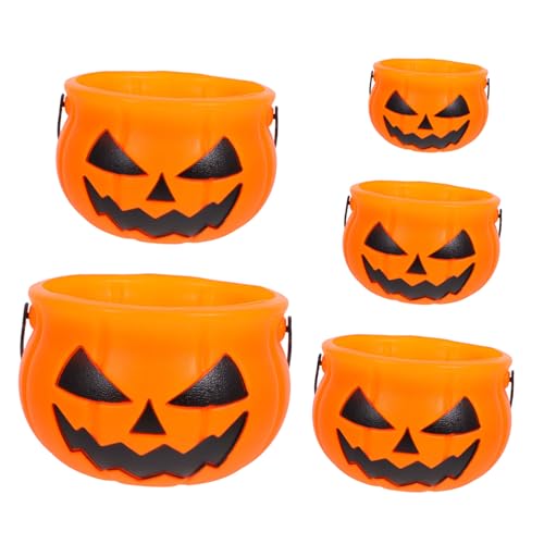 ADOCARN 5St Kürbis Eimer Dosenkürbis Halloween-Süßigkeitenschale Kürbis-Bonbonglas Halloween Party Deko Geschenkverpackung kreativer Süßigkeiteneimer tragbarer Kürbiseimer Abs Orange von ADOCARN