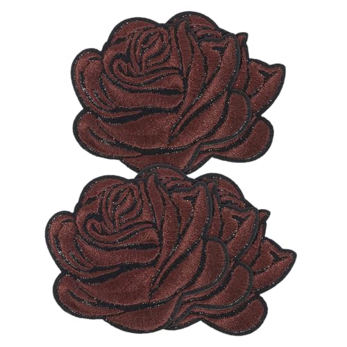 ADOCARN 5St Rosenbeet bügel patches Knieflicken für Kinderhosen Rosenflecken Stickerei Blumen Aufkleber zum Aufbügeln für Kleidung Buchstabenflecken Stickstabilisator Stoff Baumwolle Brown von ADOCARN