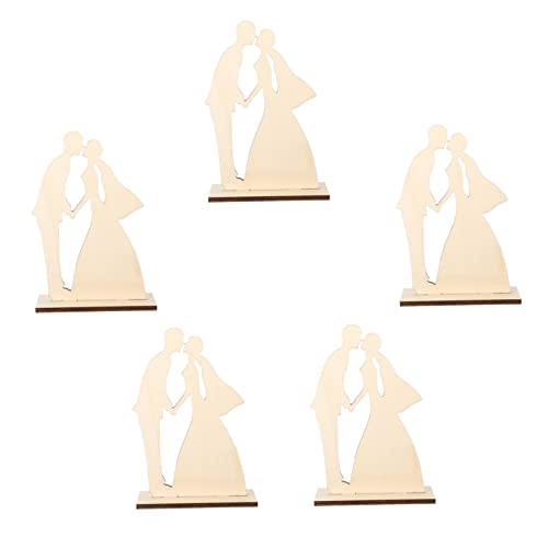 ADOCARN 5st Hölzerne Ornamente Dekoratives Hochzeitshandwerk Paargeschenk Hochzeit Zeichen Freistehendes Hochzeitsschild Braut Für Den Bräutigam Hochzeitstischfiguren Paare Weiß von ADOCARN