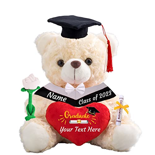 ADORSUN GraduationBär mit Herz Personalisierte Graduation Geschenke mit Text, Teddybär Plüschtier als Schulabschluss Geschenk für sie 2024 Oberschule Hochschule Graduation Geschenke (20cm-Text) von ADORSUN