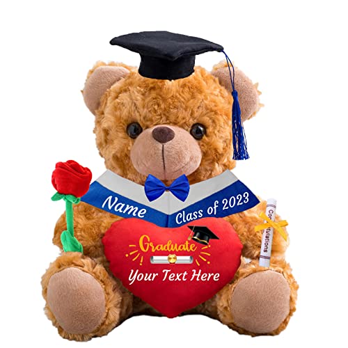 ADORSUN GraduationBär mit Herz Personalisierte Graduation Geschenke mit Text, Teddybär Plüschtier als Schulabschluss Geschenk für sie 2024 Oberschule Hochschule Graduation Geschenke (20cm-Text) von ADORSUN