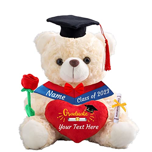 ADORSUN GraduationBär mit Herz Personalisierte Graduation Geschenke mit Text, Teddybär Plüschtier als Schulabschluss Geschenk für sie 2024 Oberschule Hochschule Graduation Geschenke (20cm-Text) von ADORSUN