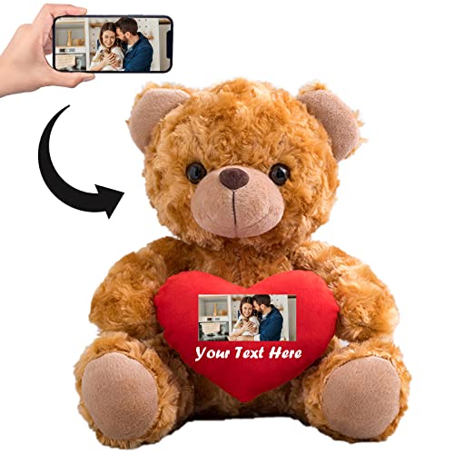 ADORSUN Personalisierter Teddybär mit Herz, Teddybär mit Benutzerdefinierter Text+ Foto Auf Herz, ValentinsGeschenke Geburtstagsgeschenk für Frauen Es Mir Leid Geschenke für sie (25 cm) von ADORSUN