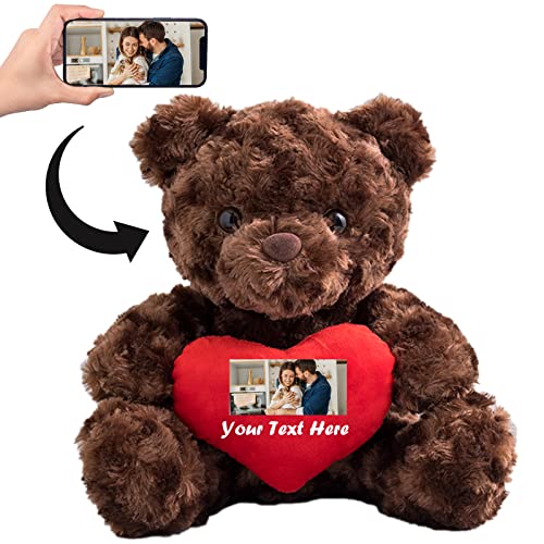 ADORSUN Personalisierter Teddybär mit Herz, Teddybär mit Benutzerdefinierter Text+ Foto Auf Herz, ValentinsGeschenke Geburtstagsgeschenk für Frauen Es Mir Leid Geschenke für sie (25 cm) von ADORSUN