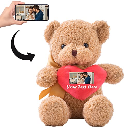 ADORSUN Teddybär mit Personalisierter Text+ Foto, Teddybär mit Herz für Valentinstag Hochzeit Jubiläum Geburtstagsgeschenk ValentinsGeschenke Mann sie Besondere ValentinsGeschenkee (40-cm) von ADORSUN