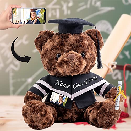 Personalisierte Geschenke Teddybär mit Text+Foto, GraduationBär Abschluss 2024 Personalisierte Teddybär für Graduation Schulabschluss Geschenk für Sie 2024 Oberschule Hochschule (20 cm-Text+Foto) von ADORSUN