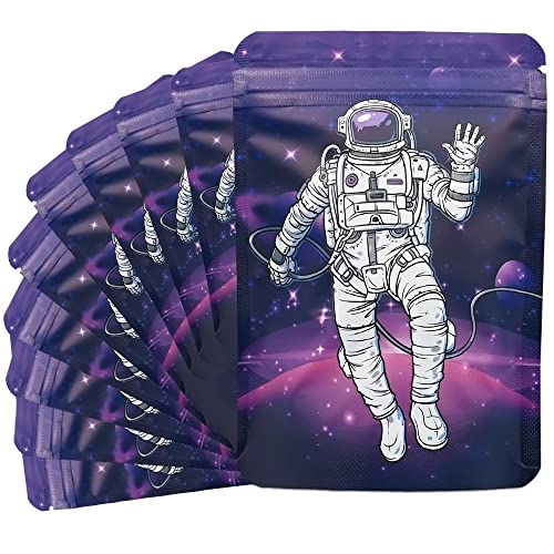 100 Stück 9 × 12 cm lila Astronauten-Mylar-Beutel, wiederverschließbar, geruchsdicht, Cartoon, wiederverschließbar, Kunststoff-Druckverschlussbeutel für Küche, Aufbewahrung von Schmuck und Süßigkeiten von ADQUATOR