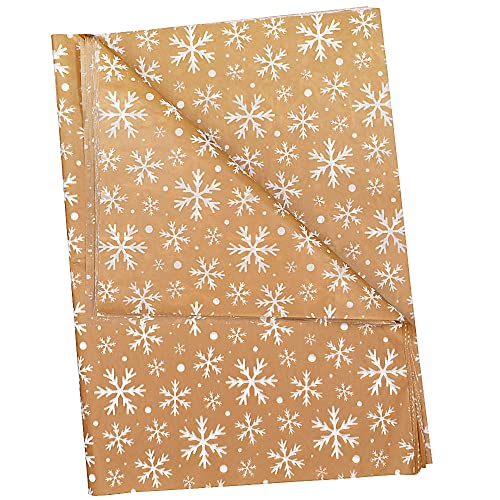 ADQUATOR 50 Blatt Khaki Seidenpapier mit weißer Schneeflocke, 50 x 35 cm, Weihnachtsgeschenkpapier für selbstgemachte Geschenkdekorationen (braun mit weiß) von ADQUATOR