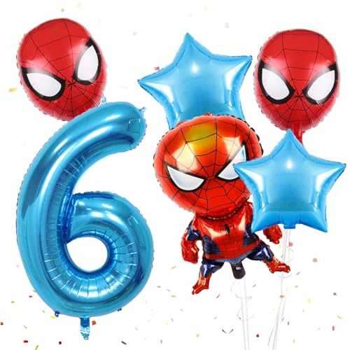 ADQUATOR Blaue Luftballons zum 6. Geburtstag, 81,3 cm, Zahl 6, Superhelden-Aluminiumballon für Kindergeburtstag, Babyparty, Party-Dekoration (6. Geburtstag) von ADQUATOR