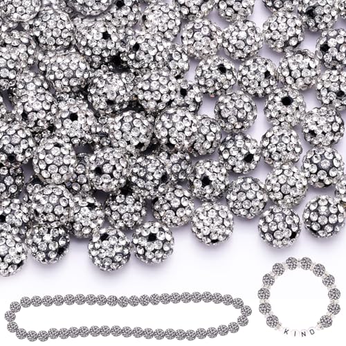 120 Stück 10 mm Strassperlen zum Basteln, schwarz-weiß, glänzend, rund, Shamballa-Discokugel-Perlen, ausgefallene funkelnde Kristall-Ton-Perlen für Halsketten, Armbänder, Ohrringe, Schmuckherstellung von ADSUBHSJFAKK