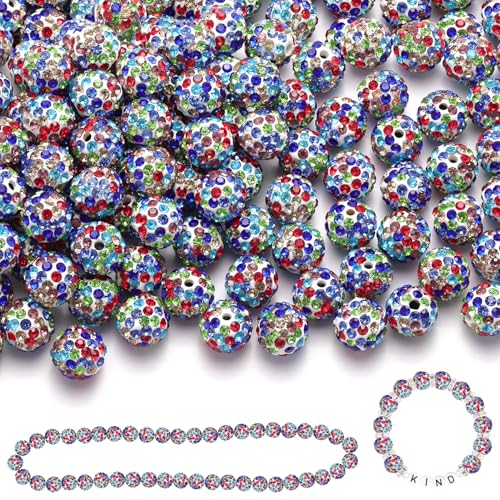 120 Stück 10 mm Strassperlen zum Basteln, weiße gemischte, glänzende runde Shamballa-Discokugel-Perlen, ausgefallene funkelnde Kristall-Ton-Perlen für Halsketten, Armbänder, Ohrringe, von ADSUBHSJFAKK