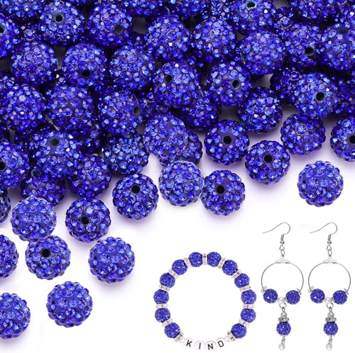 150 Stück 10 mm Strassperlen zum Basteln, dunkelblau glänzende runde Shamballa-Disco-Perlen, ausgefallene funkelnde Kristall-Ton-Perlen für Halsketten, Armbänder, Ohrringe, Schmuckherstellung und von ADSUBHSJFAKK