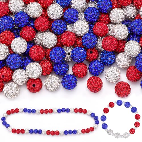 150 Stück 10 mm Strassperlen zum Basteln, rot + weiß + dunkelblau glänzend runde Shamballa-Disco-Perlen für Halsketten, Armbänder, Ohrringe, Schmuckherstellung und DIY-Dekoration von ADSUBHSJFAKK