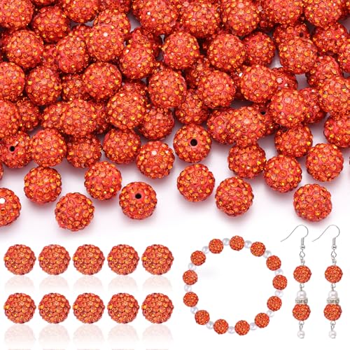 200 Stück 10 mm Strassperlen zum Basteln, orange glänzende runde Discokugel-Perlen, funkelnde Kristall-Ton-Perlen für Halsketten, Armbänder, Ohrringe und DIY-Dekoration von ADSUBHSJFAKK