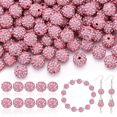 200 Stück 10 mm Strassperlen zum Basteln, rosa glänzende runde Discokugel-Perlen, funkelnde Kristall-Ton-Perlen für Halsketten, Armbänder, Ohrringe und DIY-Dekoration von ADSUBHSJFAKK