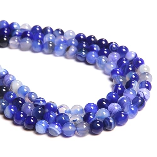 38 Stück 10 mm natürlicher blauer gestreifter Achat, rund, glatt, lose Abstandshalter, Lochgröße 1 mm, Edelstein, Energieheilung, DIY-Perlen für Armbänder, Halsketten, Schmuckherstellung von ADSUBHSJFAKK