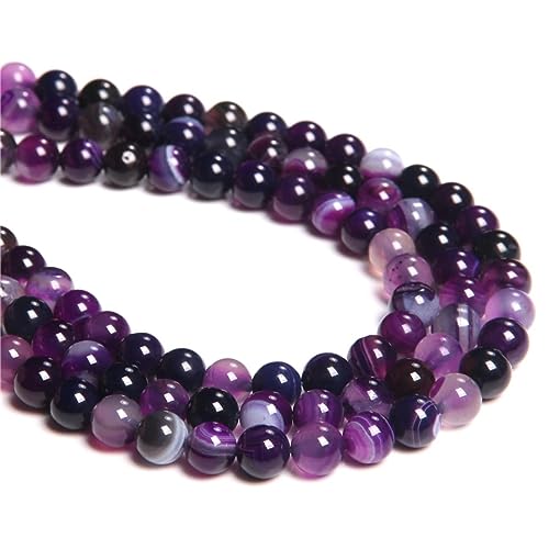 38 Stück 10 mm natürlicher lila gestreifter Achat rund glatt lose Abstandshalter Perlen Lochgröße 1 mm Edelstein Energieheilung DIY Perlen für Armband Halskette Schmuckherstellung von ADSUBHSJFAKK