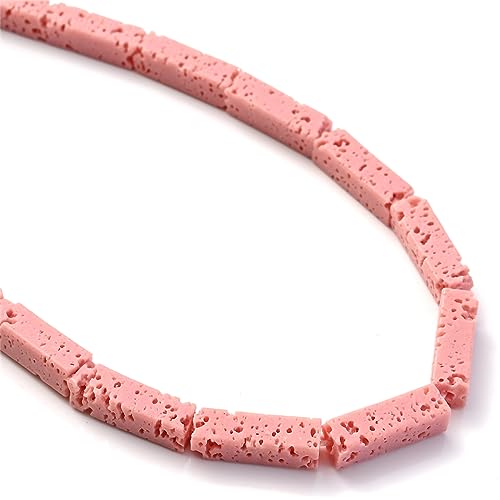 4 x 13 mm natürliche rosa Lavastein-Abstandshalter-Perlen, flacher Steinstein, rechteckige Säulen-Röhrenperlen, Edelstein, Halbedelstein für Schmuckherstellung, Perlen, Handwerk, ätherisches Öl, von ADSUBHSJFAKK