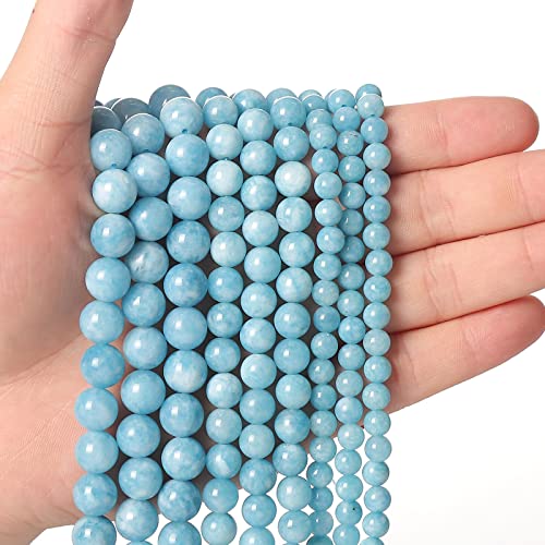 60 Stück blaue Chalcedon-Perlen für die Schmuckherstellung, natürliche Halbedelstein-Perlen, rund, glatt, Abstandshalter, Anhänger für Halsketten, Armbänder, 60 Stück von ADSUBHSJFAKK