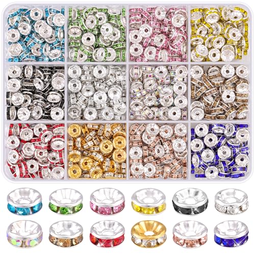 Abstandshalter zum Basteln, 8 mm, Abstandshalter in 12 Farben, ausgefallene glitzernde Kristall-Strass-Abstandshalter, lose Perlen für Halsketten, Armbänder, Ohrringe, Schmuckherstellung und Stifte, von ADSUBHSJFAKK