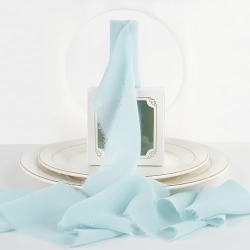 Aqua-Chiffonband, 7,6 cm, Fransenband, blaues Chiffon-Seidenband, ausgefranster Rand, breite Chiffonbänder für Bastelarbeiten, Blumenstrauß, Hochzeitsgeschenke, Verpackung (2 Rollen, 9,1 m) von ADSUBHSJFAKK