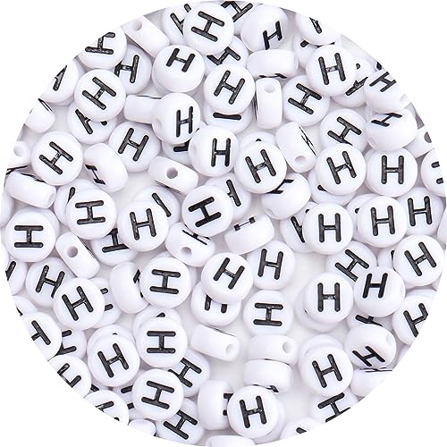 Buchstaben-Perlen, 4 x 7 mm, weiß, rund, Acryl, Buchstabe H, Perlen für Schmuckherstellung, Armbänder, Halsketten, Schlüsselanhänger, 100 Stück von ADSUBHSJFAKK