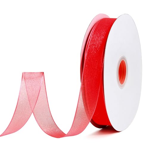 Elegantes rotes Organza-Chiffonband, 2,5 cm breit, 91,4 m pro Rolle, perfekt für Hochzeitseinladungen, festliche Dekoration und Geschenkverpackungen von ADSUBHSJFAKK