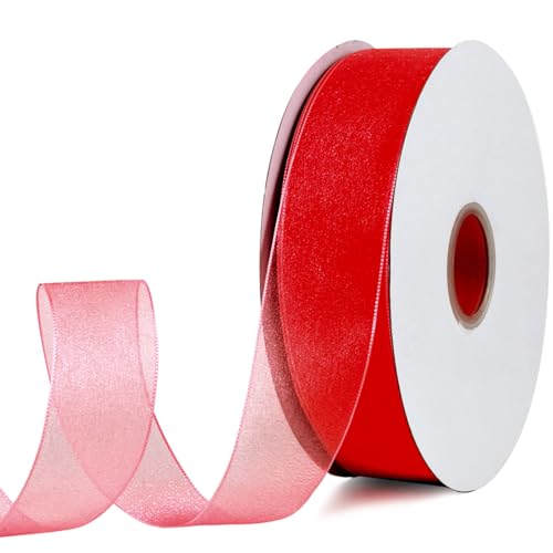 Elegantes rotes Organza-Chiffonband, 3,8 cm breit, 91,4 m pro Rolle, perfekt für Hochzeitseinladungen, festliche Dekoration und Geschenkverpackungen von ADSUBHSJFAKK