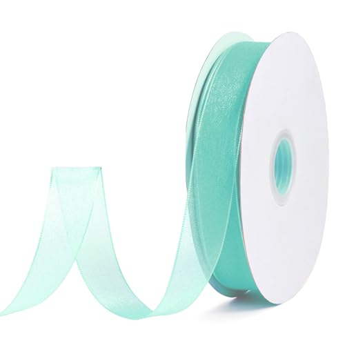 Elegantes türkisfarbenes Organza-Chiffonband, 2,5 cm breit, 91,4 m pro Rolle, perfekt für Hochzeitseinladungen, festliche Dekoration und Geschenkverpackungen von ADSUBHSJFAKK