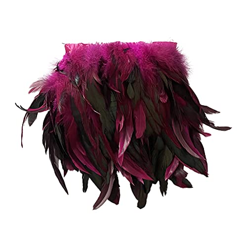 Fransen-Bordüre mit Hahnfedern, Breite 12,7–17,8 cm, Bastelfeder-Fransenbordüre, 4,5 m (Fuchsia) von ADSUBHSJFAKK