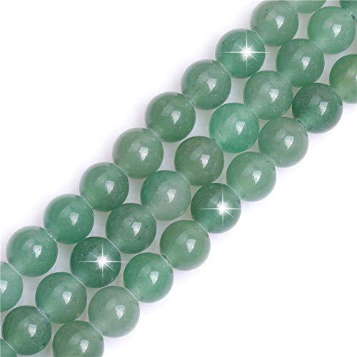 GEM-Inside 10 mm natürliche grüne Aventurin-Jade, runde Halbedelstein-Chakren mit großem Loch, Perlen für Schmuckherstellung, Bastelbedarf, 38,1 cm von ADSUBHSJFAKK