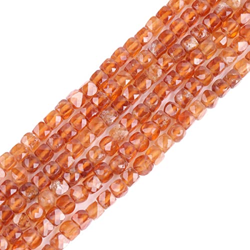 GEM-Inside 4 mm facettierter Würfel, natürlicher orangefarbener Granatstein, Edelstein-Abstandshalter, Chakra-Schmuckherstellung, Perlen für Erwachsene, 38,1 cm von ADSUBHSJFAKK