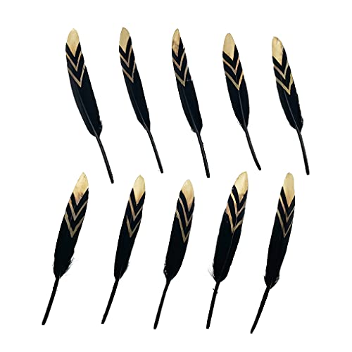 Natürliche Gänsefedern, 10,2–15,2 cm, für Bastelarbeiten, Hochzeit, Zuhause, Party, Dekoration, Goldfeder und Geschenkbox-Dekorationen (Schwarz & Gold1) von ADSUBHSJFAKK