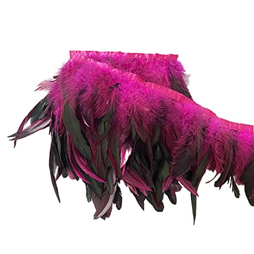 Natürliche Hahnenfeder-Breite, 12,7–17,8 cm, Bastelfeder-Fransen-Bordüre, 2 Yards für Kleidung, Dekoration und Bastelarbeiten, Federn (Fuchsia) von ADSUBHSJFAKK